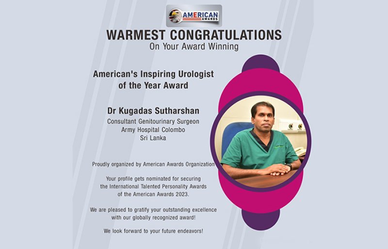 Lt Col. K.Sutharshan Bags American's Urologist of the Year 