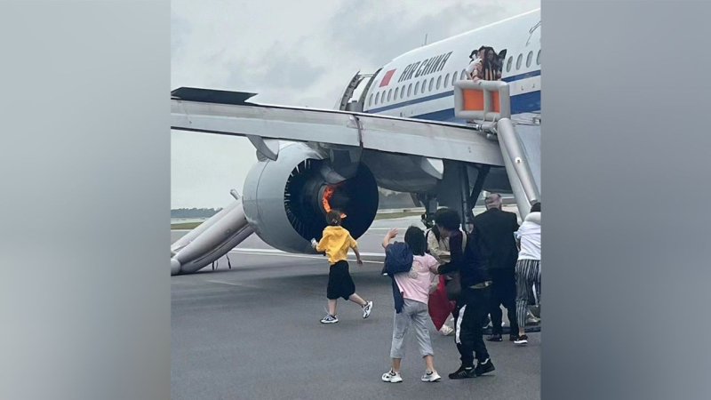 Air China plane engine catches fire