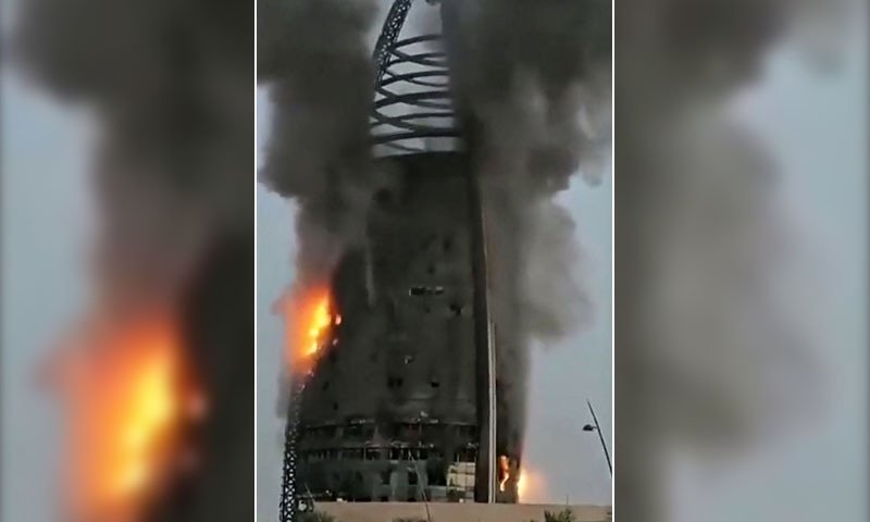 Landmark skyscraper in Khartoum sudan engulfed in flames