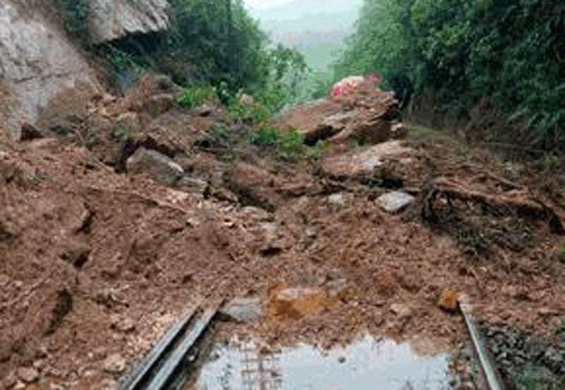 Earth mound collapse disrupts mainline train services
