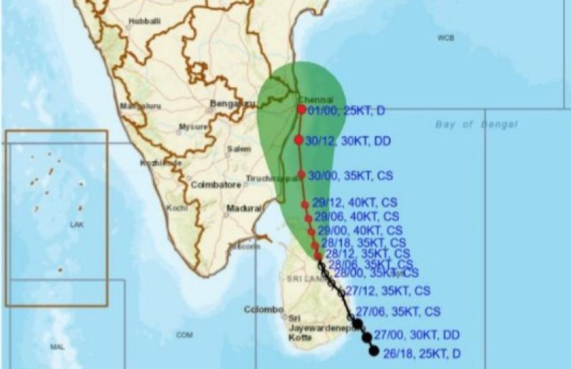 Cyclone  has moved to a position about 60 km west of Trinco