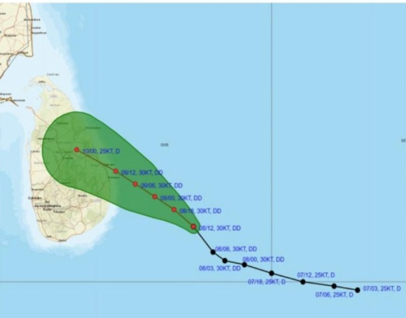 Deep depression located about 170km South east of Batticaloa