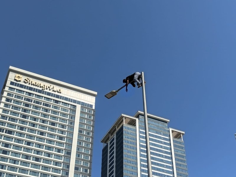 Protestor climbs Galle Face pole over Police claim