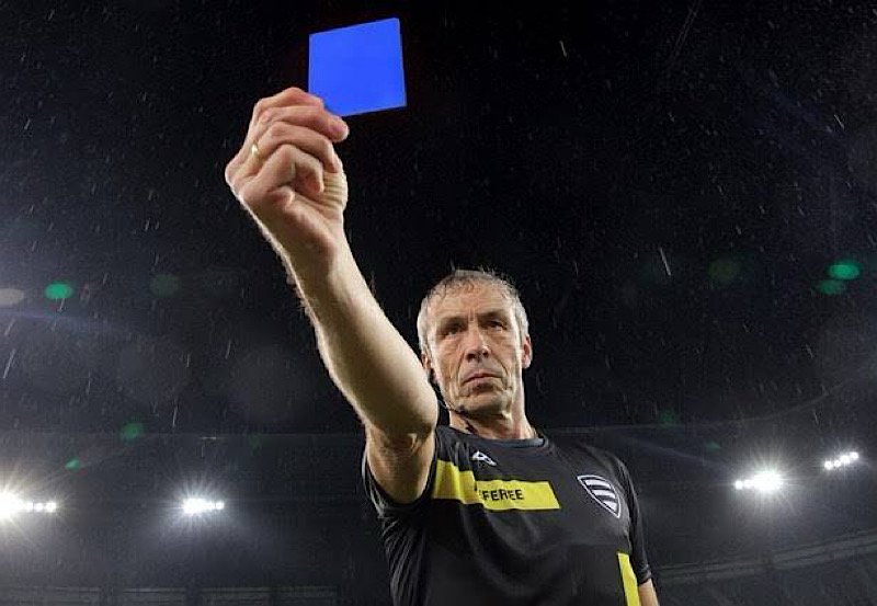 FIFA president shows the red card to blue cards