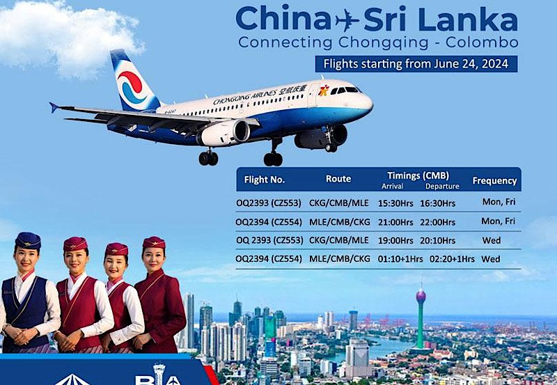 Chongqing Airlines to resume direct flights to Colombo