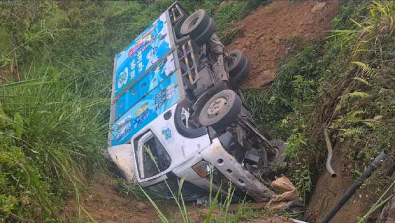 Two injured after lorry plunges into culvert in Watawala