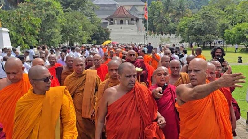 Buddhist Monks lead procession in Kandy 
