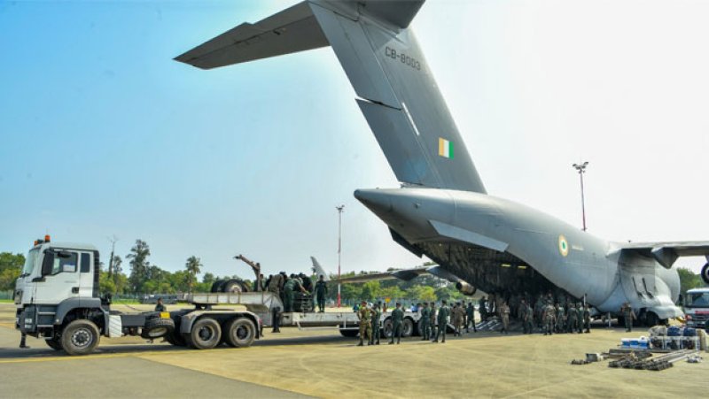 Indian relief flight arrives with Bailey bridge units 