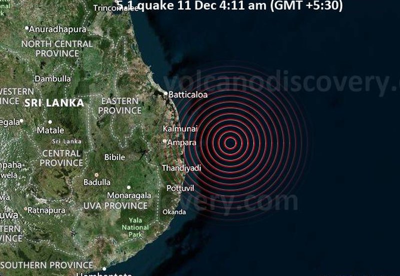 Magnitude 5.1 earthquake 51 km southeast of Kalmunai, SL