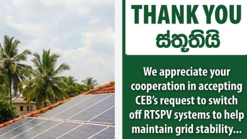 CEB thanks solar users for supporting grid stability