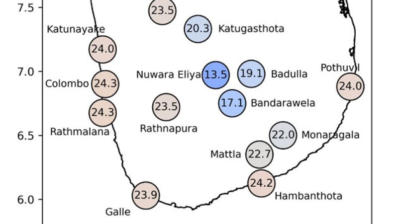 Minimum temperatures recorded today across the country