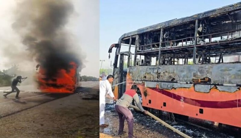 At least 20 passengers killed as bus catches fire india